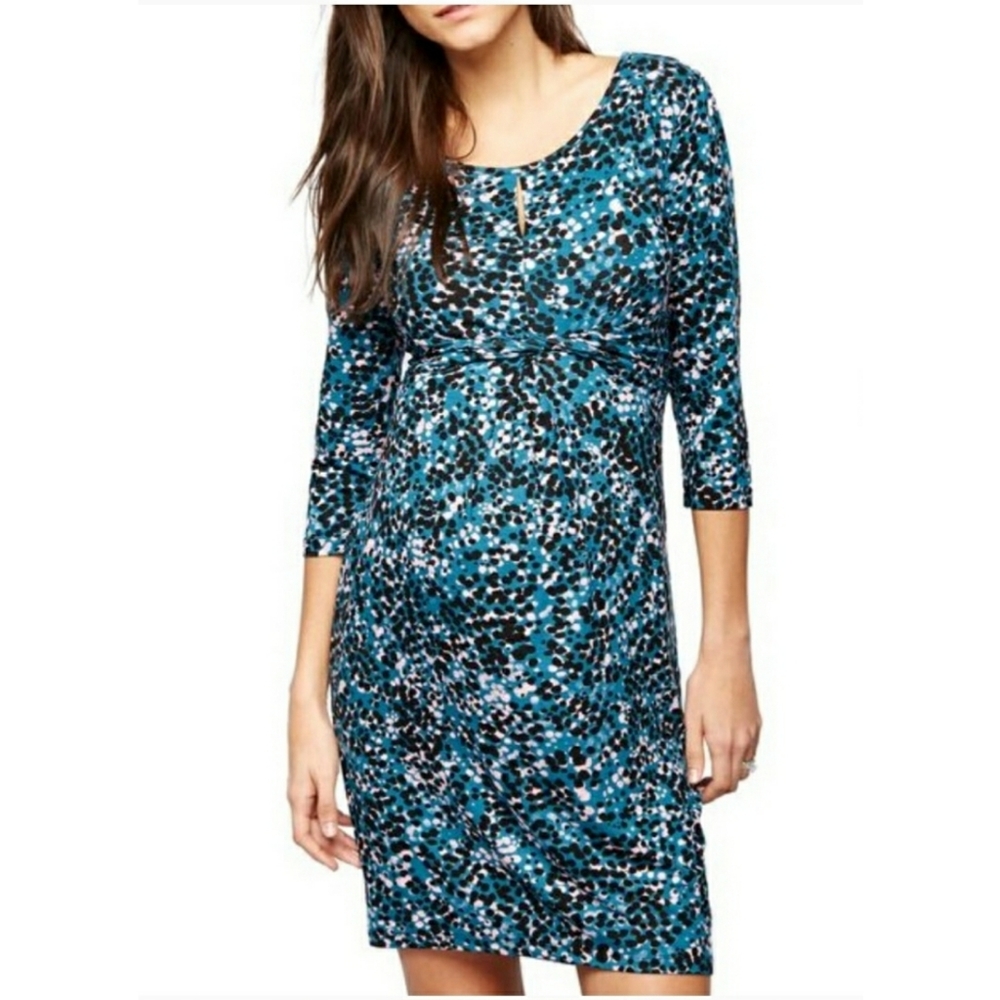 Teal Floral Print Maternity Dress - Women's Nursing-Friendly Dress